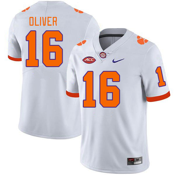 Men #16 Myles Oliver Clemson Tigers College Football Jerseys Stitched-White